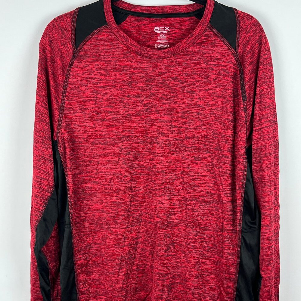 ACX Activewear T Shirt Size M Red Black Long Sleeve Round Neck Stretch